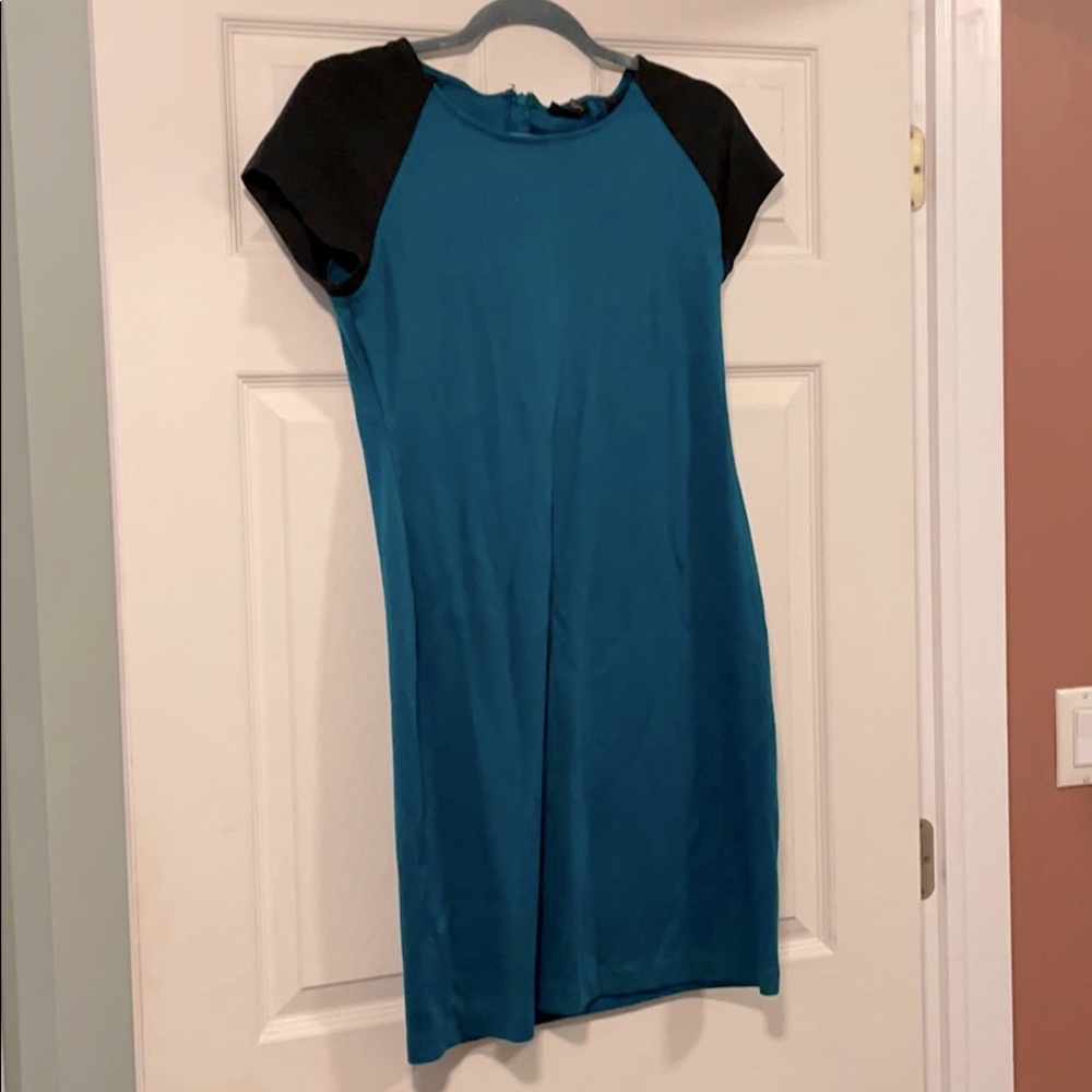 Teal-green cap sleeve mini dress